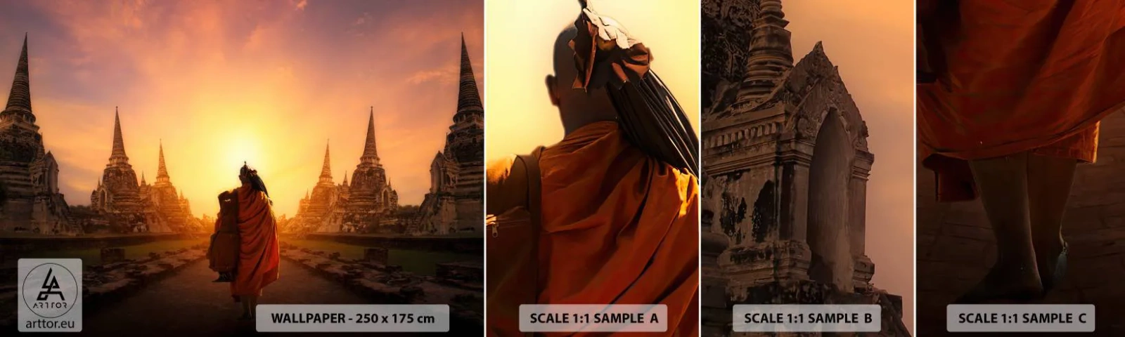 Mostră tapet autocolant Deluxe Sticker - În pace prin eternitate - Tailanda, budism, Templu - 100x30 cm