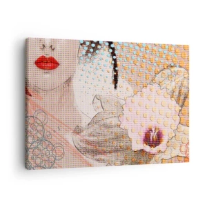 Tablou pe pânză Canvas - Operă de artă abstractă cu motivul unei guri și al unei orhidee - 70x50cm - Eroină de benzi desenate - Decorațiune modernă pentru perete pentru living și dormitor ARTTOR