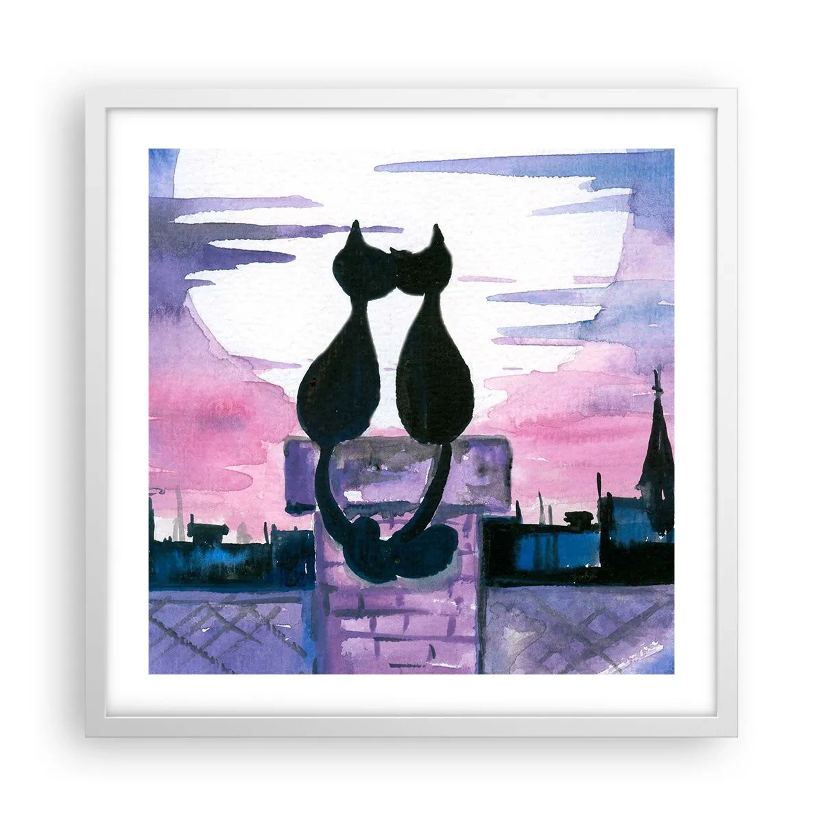 Poster în ramă albă - Rendez-vous sub lună - 50x50 cm