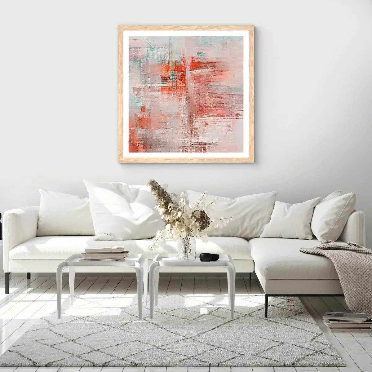 Poster în ramă de stejar deschis - În ceață. Dar roz - 30x30 cm