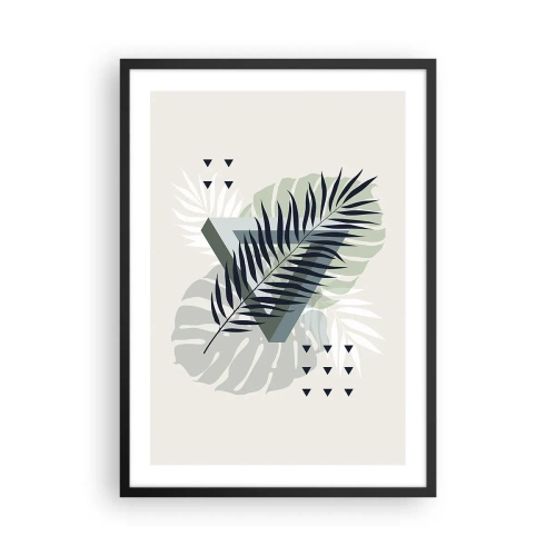 Poster în ramă neagră - Frunze tropicale abstracte pe un fundal deschis - 50x70cm - Natura și geometria - două ordine? - Decorațiune modernă pentru perete pentru living și dormitor ARTTOR