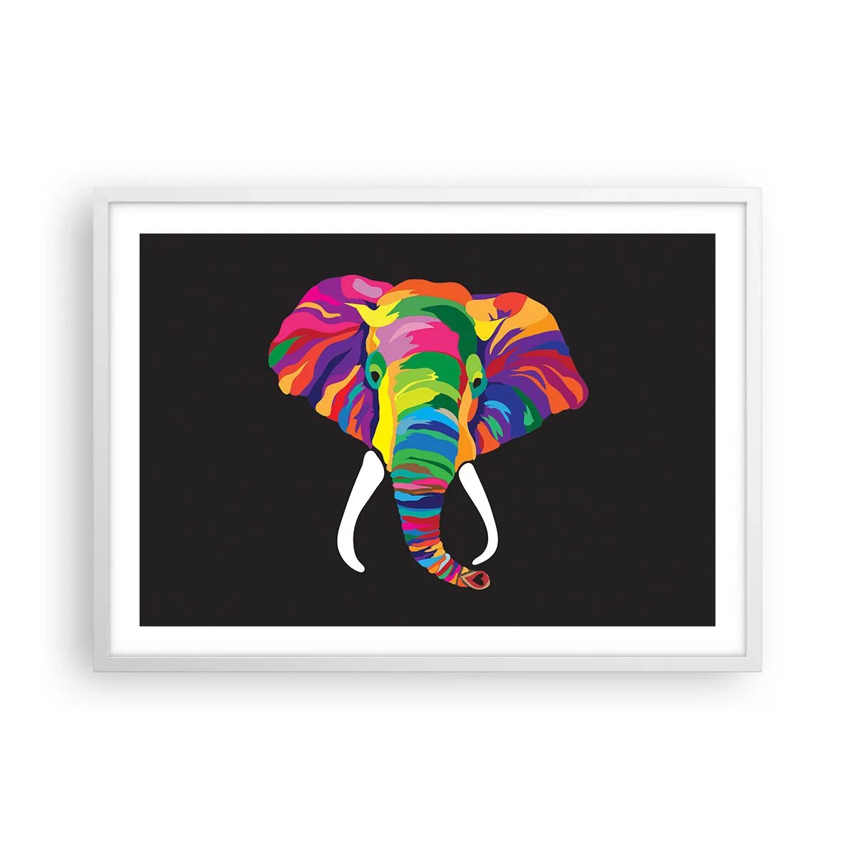 Poster în ramă albă - Elefantul căruia îi plăcea să se scalde în curcubeu - 70x50 cm