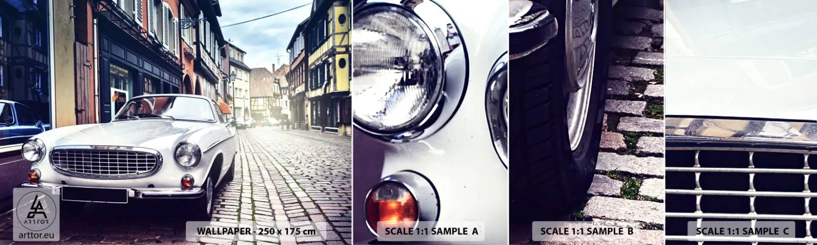 Mostră de Tapet Standard Eco - Trecutul este astăzi - Mașină de epocă, Oraș, Franţa - 100x30 cm