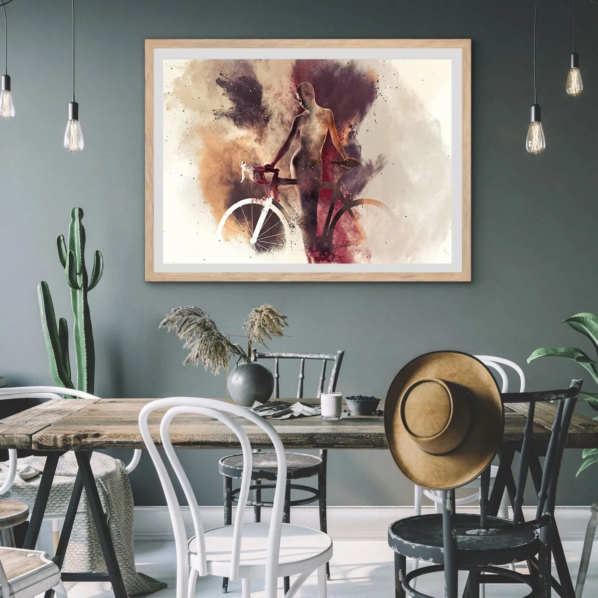 Poster în ramă de stejar deschis - În forme de marmură sufletul ciclist - 100x70 cm