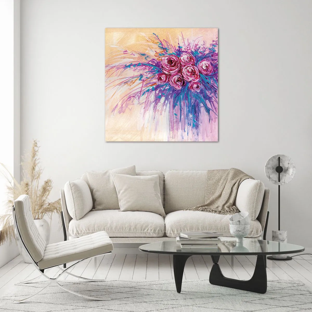 Tablou pe sticlă - Fântână de trandafiri - 60x60 cm