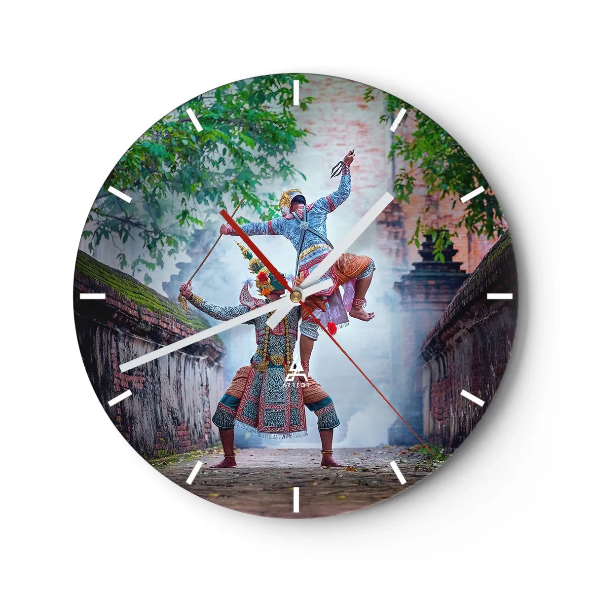Ceas de perete - Ceas pe sticlă - O scenă culturală cu dansuri tradiționale într-un cadru exotic - 30x30cm - Un dans de o frumusețe mortală - Decorațiune modernă pentru perete pentru living, bucătărie și dormitor ARTTOR