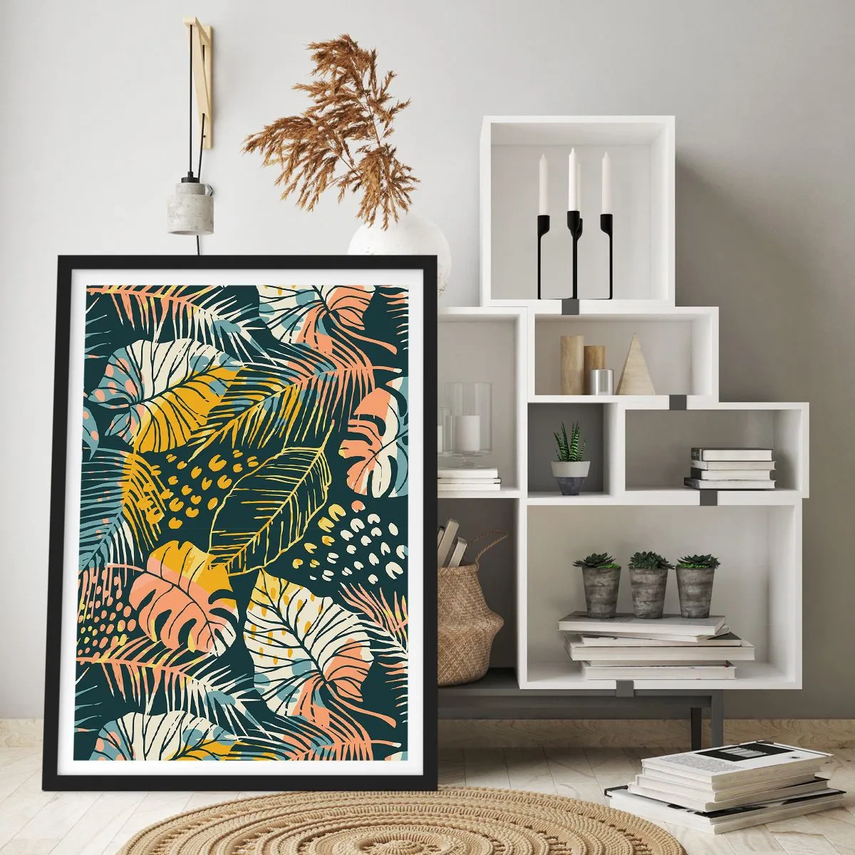 Poster în ramă neagră - Fantezie cu frunze - 70x100 cm