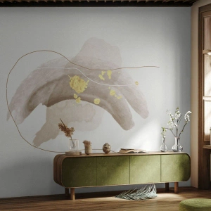 Tapet Standard Eco - O compoziție abstractă în bej și auriu pe un fundal deschis. - 100x70cm - Întâlnite în spațiu - Decorațiune modernă pentru perete pentru living și dormitor ARTTOR