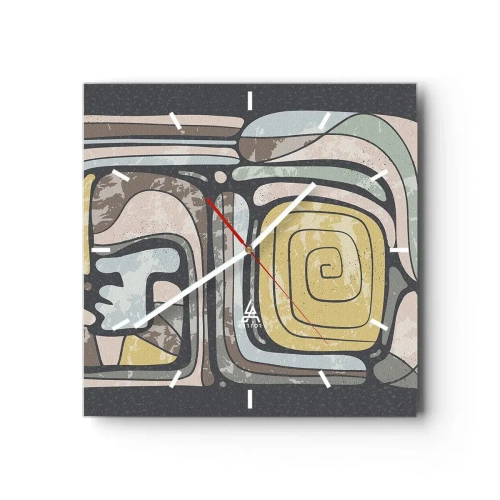 Ceas de perete - Ceas pe sticlă - Abstracție în spirit precolumbian - 30x30 cm