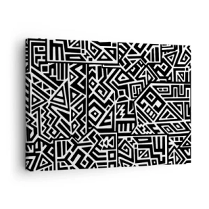 Tablou pe pânză Canvas - Modele geometrice alb-negru inspirate din cultura precolumbiană - 70x50cm - Compoziție precolumbiană - Decorațiune modernă pentru perete pentru living și dormitor ARTTOR