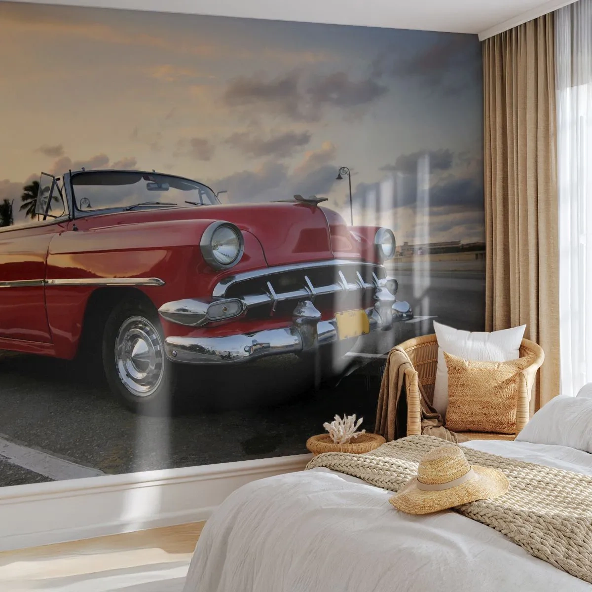 Tapet Premium Sand - Căldura roșie a tropicelor - Mașină, Automobile, Epocă - 100x70 cm