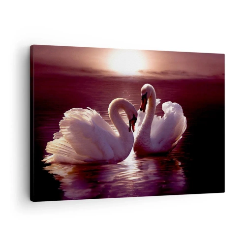 Tablou pe pânză Canvas - Două lebede pe un lac liniștit la apus - 70x50cm - Până când moartea ne va despărți - Decorațiune modernă pentru perete pentru living și dormitor ARTTOR