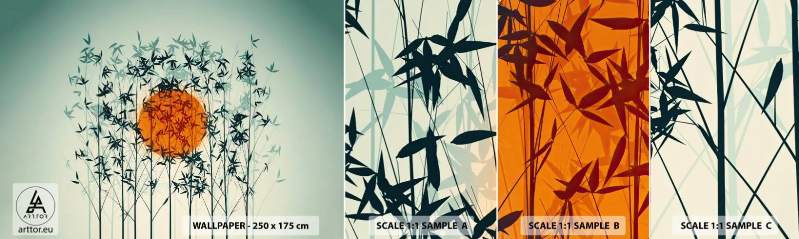 Mostră de Tapet Standard Eco - Soarele japonez - Abstracția, Grafică, Exotism - 100x30 cm