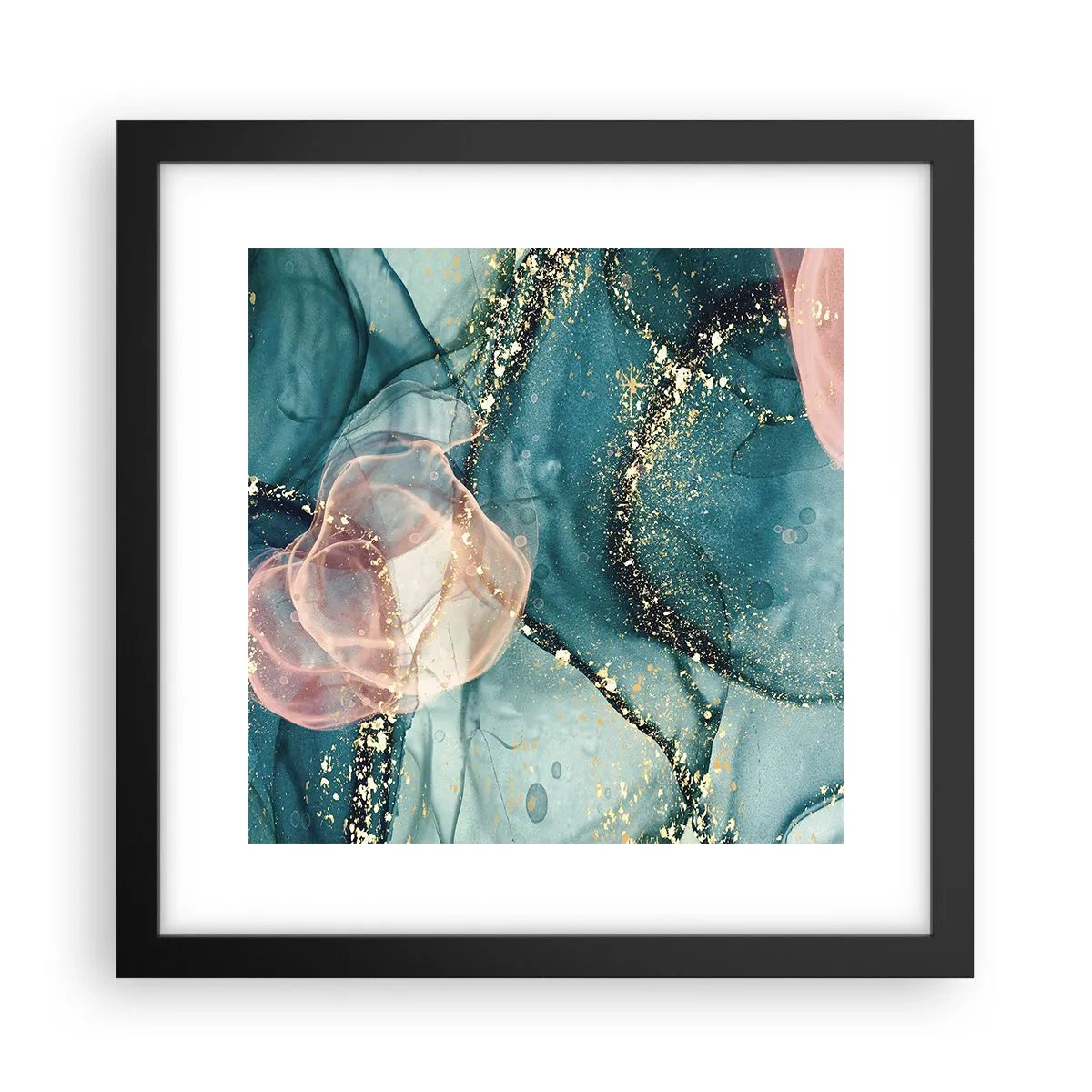 Poster în ramă neagră - Mătase albastră, tul roz - 30x30 cm