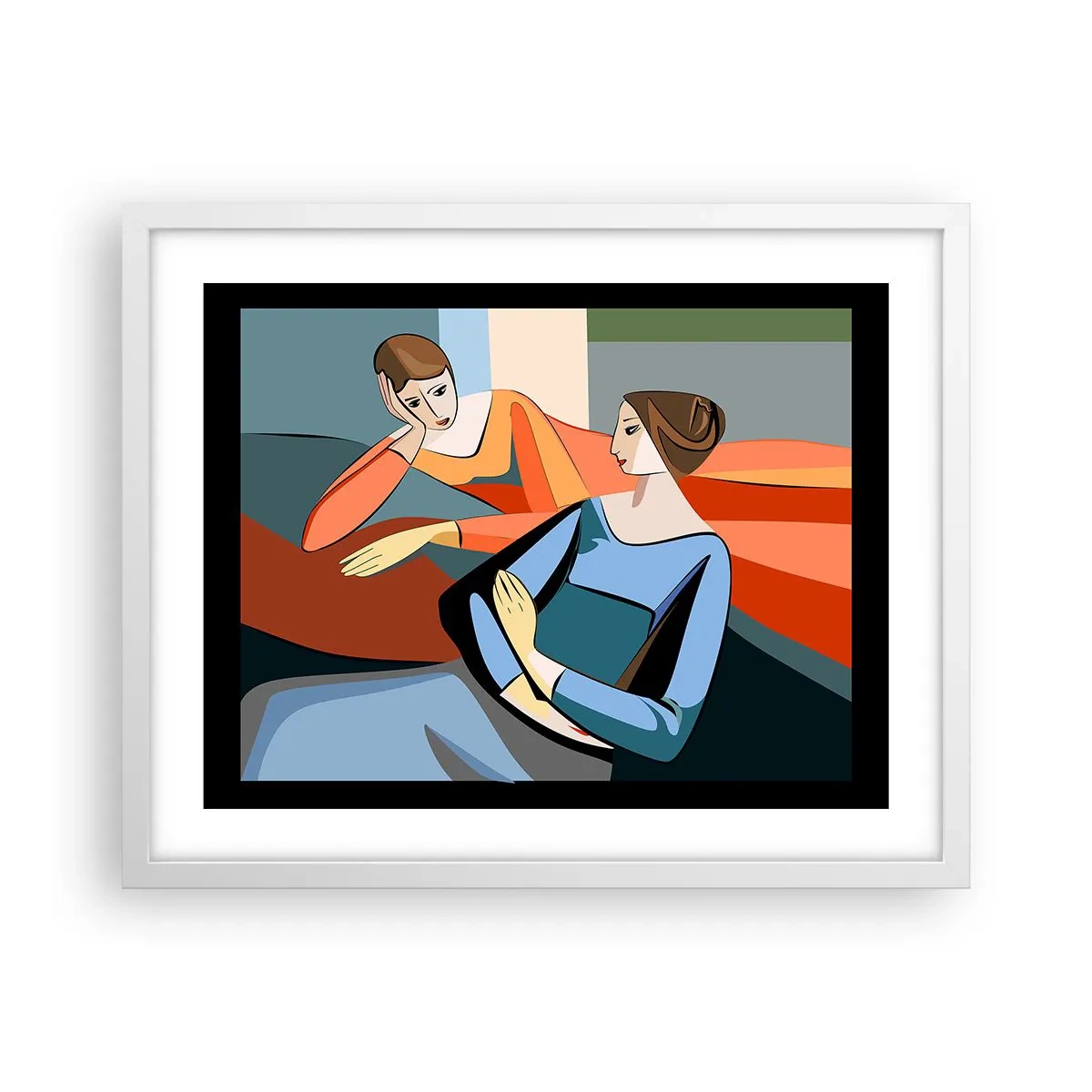 Poster în ramă albă - Un moment de confidențe - 50x40 cm