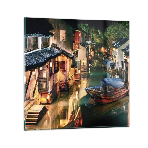 Tablou pe sticlă - O seară pe o stradă chinezească - 30x30 cm