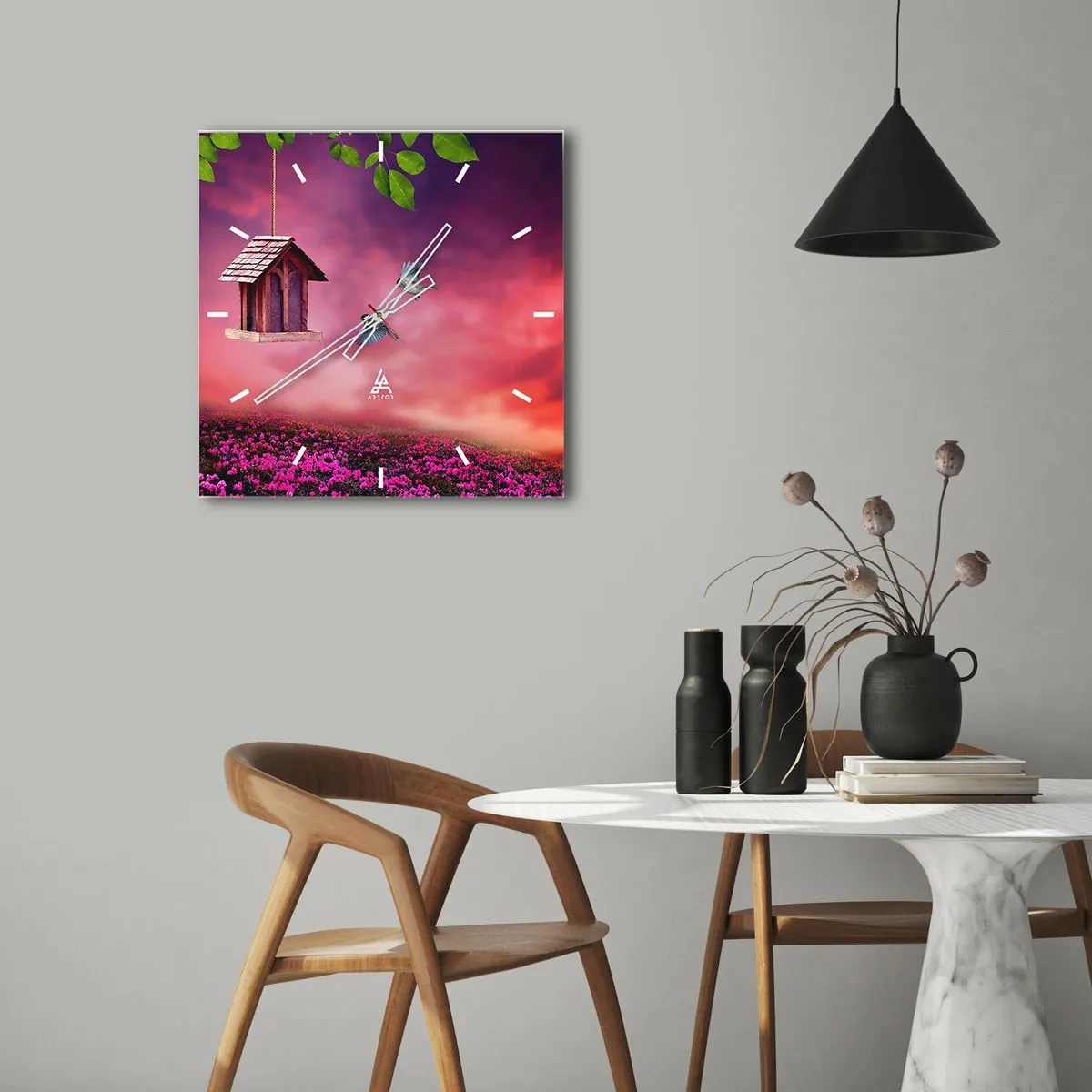 Ceas de perete - Ceas pe sticlă - Invitație la cină - 30x30 cm