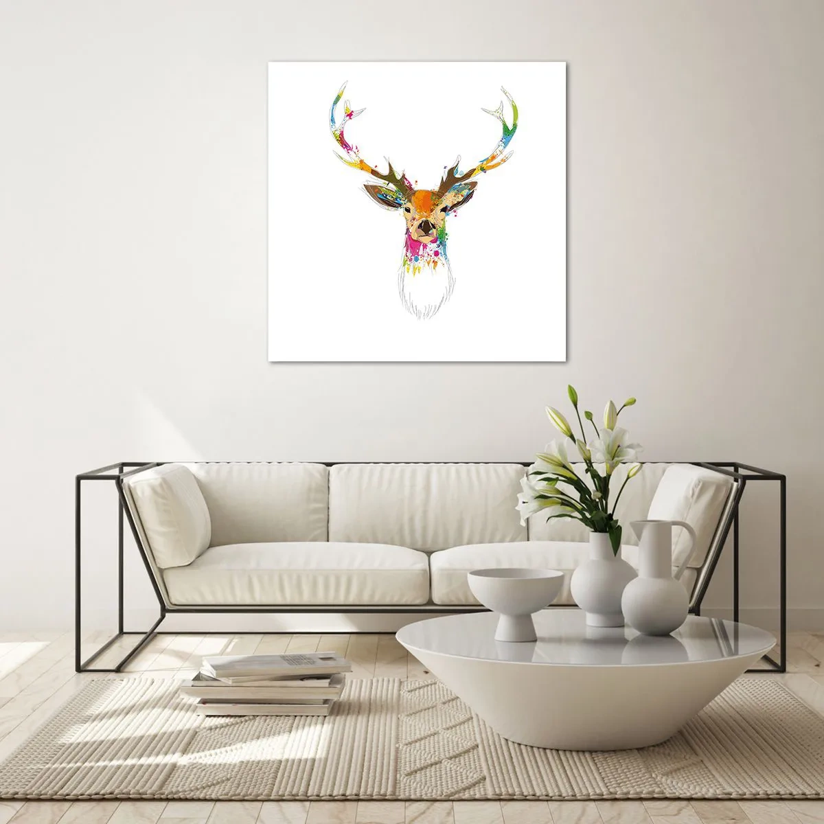 Tablou pe sticlă - Cerb blând scăldat în culoare - 70x70 cm