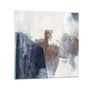 Tablou pe sticlă - Forme albastre-maronii - 40x40 cm