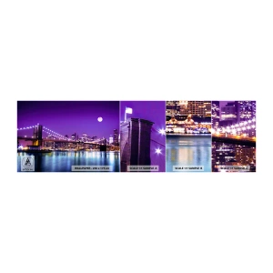 Mostră de Tapet Standard Eco - Luminile marelui oraș în mov - Oraș, New York, Podul Brooklyn - 100x30 cm