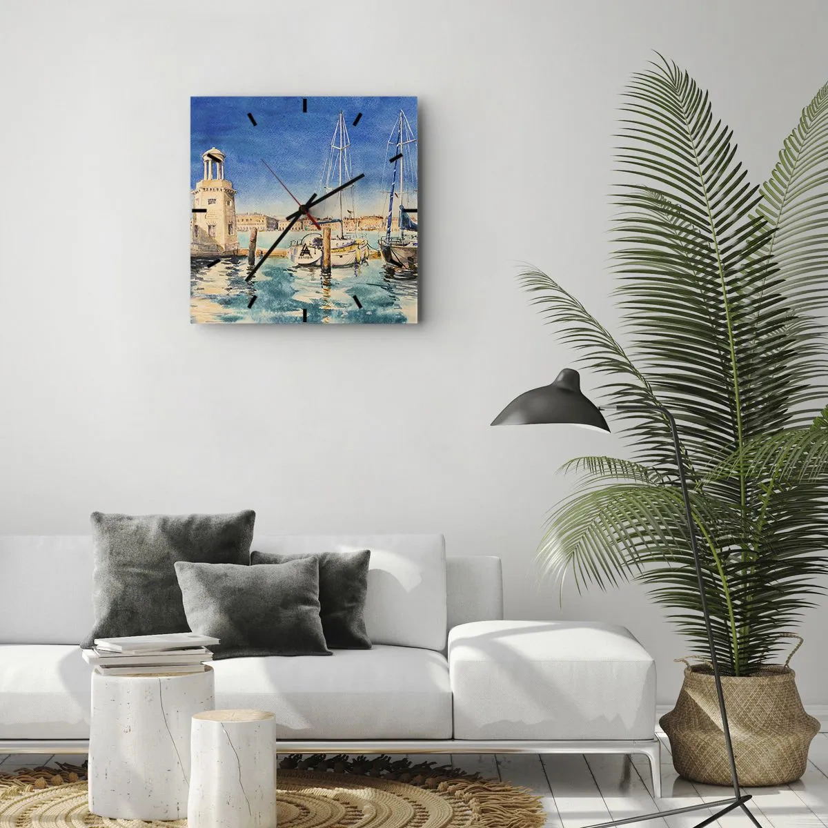 Ceas de perete - Ceas pe sticlă - Laguna însorită - 40x40 cm