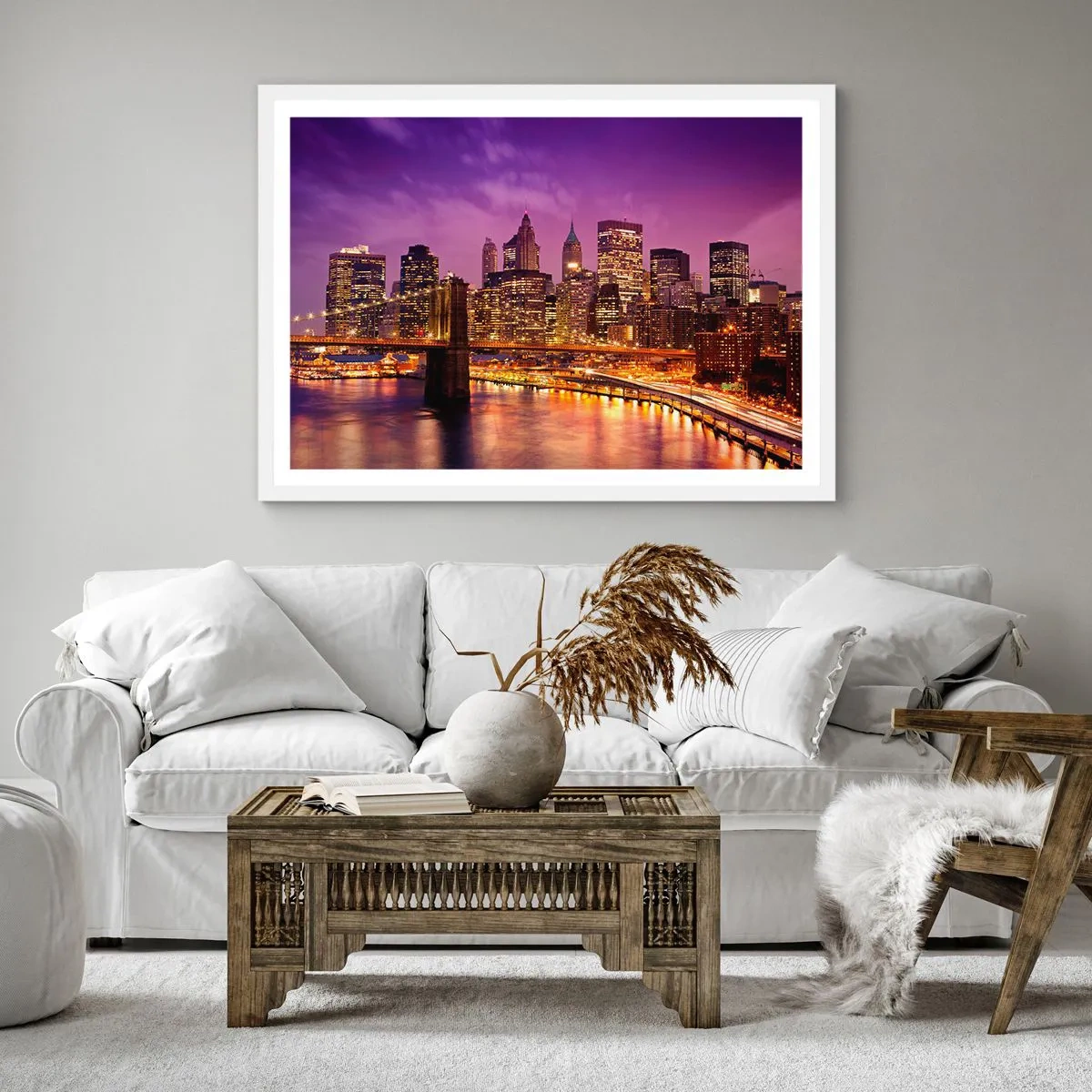 Poster în ramă albă - Manhathannul mov-auriu - 30x30 cm