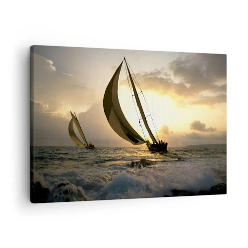 Tablou pe pânză Canvas - Bărci cu pânze pe mare la apusul soarelui - 70x50cm - Vânt în jos și în sus - Decorațiune modernă pentru perete pentru living și dormitor ARTTOR