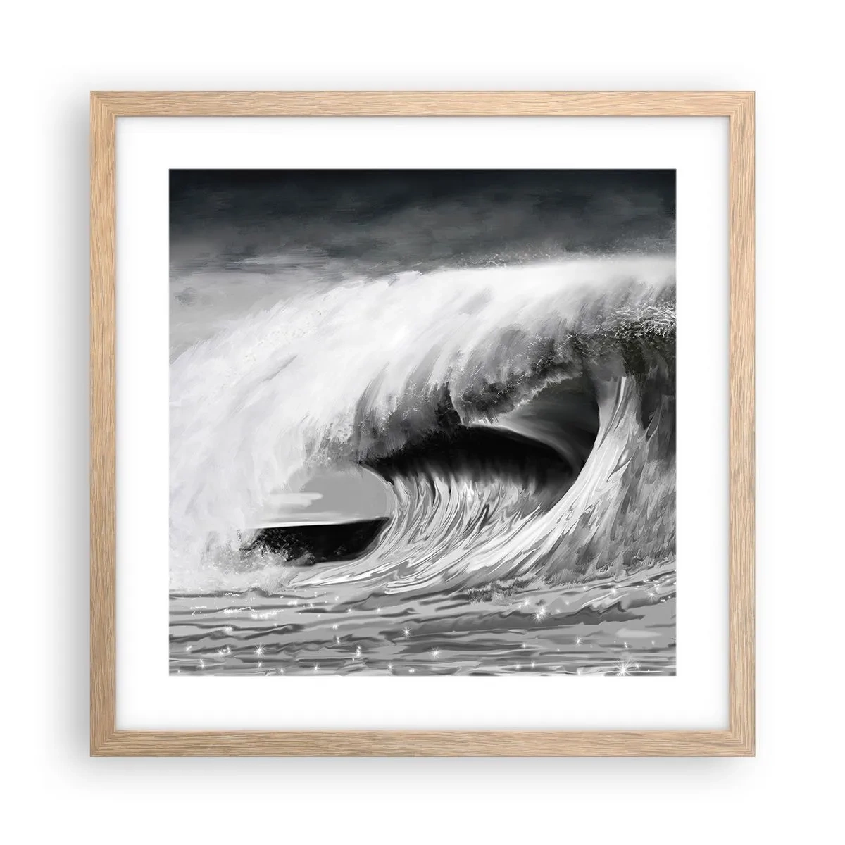 Poster în ramă de stejar deschis - Mânia oceanului - 40x40 cm