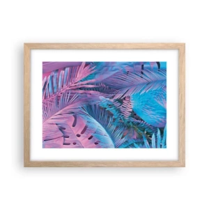 Poster în ramă de stejar deschis - Palmieri în alb și albastru - 40x30 cm