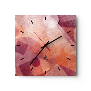 Ceas de perete - Ceas pe sticlă - Transformări geometrice în roz - 30x30 cm