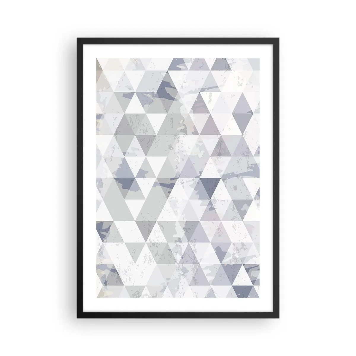 Poster în ramă neagră - Model geometric de triunghiuri în nuanțe de gri - 50x70cm - În ritm de trei - Decorațiune modernă pentru perete pentru living și dormitor ARTTOR