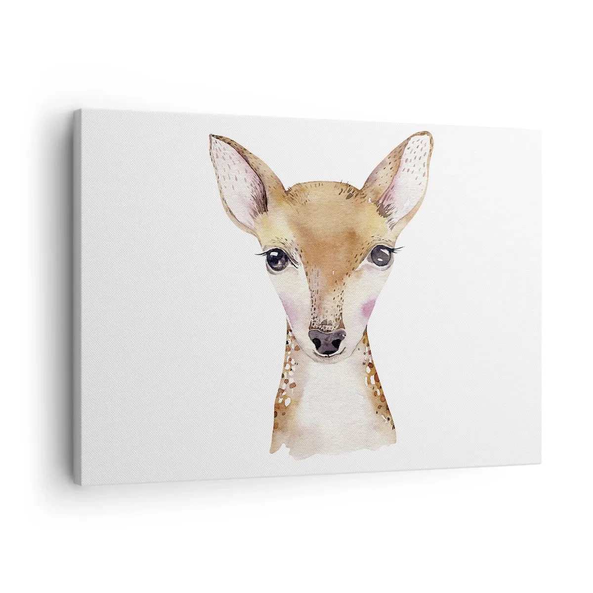 Tablou pe pânză Canvas - Portret în acuarelă al unui cerb tânăr pe fundal alb - 70x50cm - Natura inocenței - Decorațiune modernă pentru perete pentru living și dormitor ARTTOR