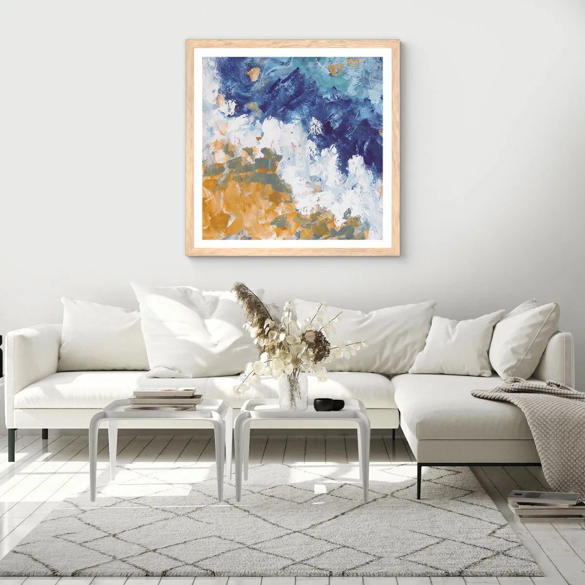 Poster în ramă de stejar deschis - Dansul elementelor - 50x50 cm