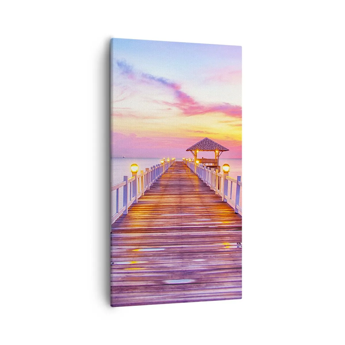 Tablou pe pânză - Tăcerea serii în liliac-auriu - 55x100 cm