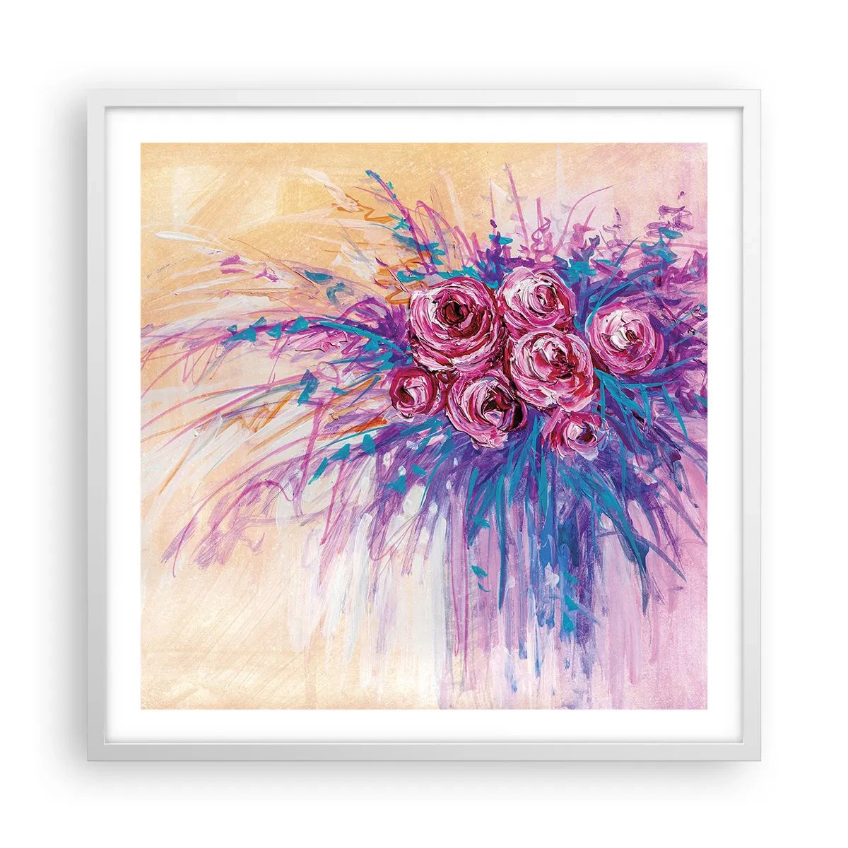 Poster în ramă albă - Fântână de trandafiri - 60x60 cm