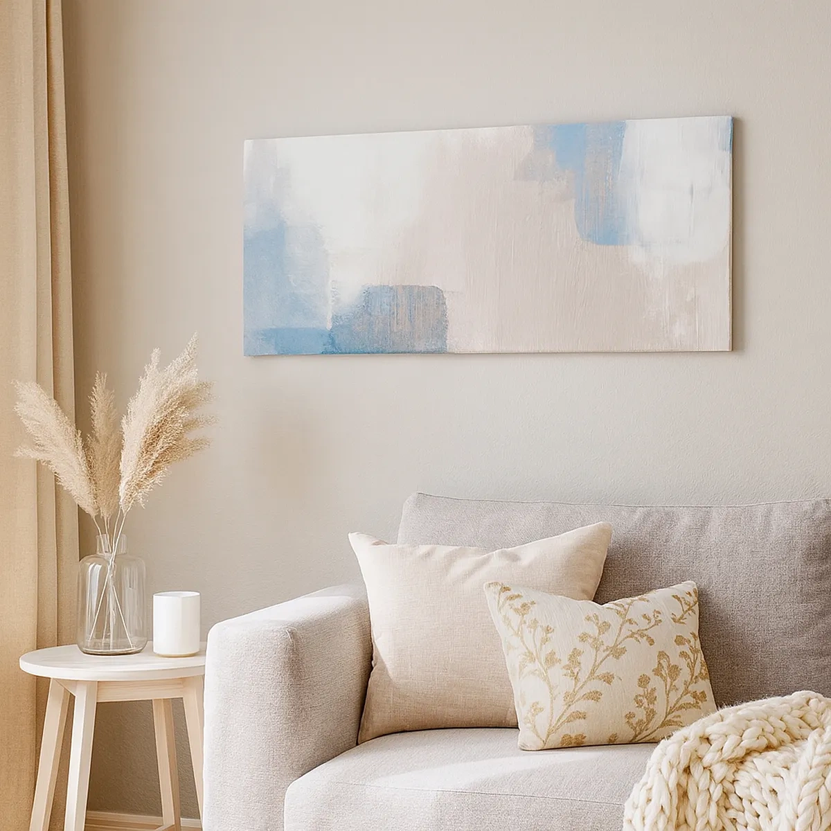 Tablou pe pânză - Abstracție roz în spatele unui voal de albastru - 30x30 cm