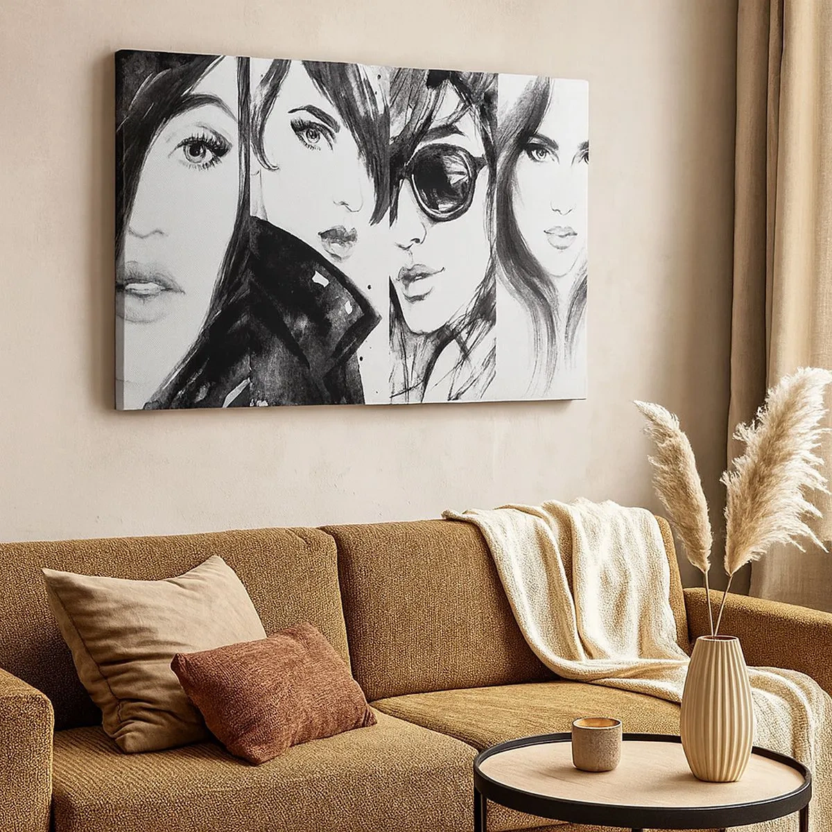Tablou pe pânză Canvas - Portrete elegante de femei în tonuri monocromatice - 70x50cm - Frumusețe înmulțită - Decorațiune modernă pentru perete pentru living și dormitor ARTTOR