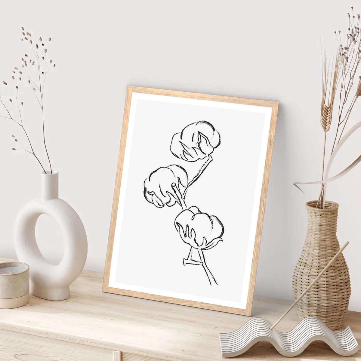Poster în ramă de stejar deschis - Pufuri de bumbac - 61x91 cm