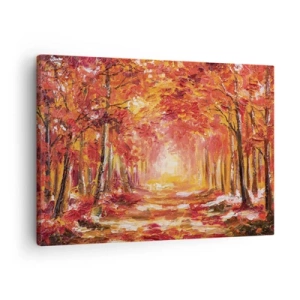 Tablou pe pânză Canvas - Pădure de toamnă în nuanțe de cupru și auriu - 70x50cm - Pădurea de cupru - Decorațiune modernă pentru perete pentru living și dormitor ARTTOR