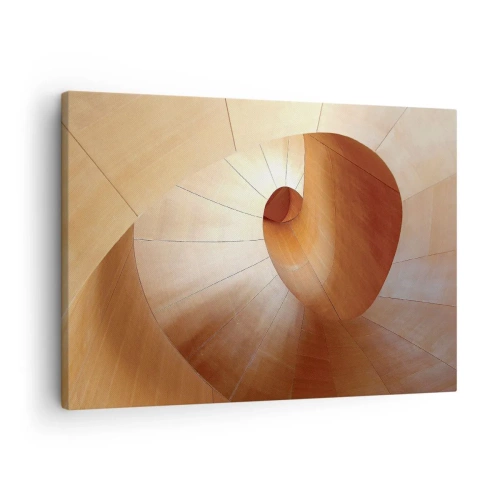 Tablou pe pânză Canvas - Spirală abstractă în nuanțe de lemn și maro deschis - 70x50cm - Serpentină arhitecturală - Decorațiune modernă pentru perete pentru living și dormitor ARTTOR