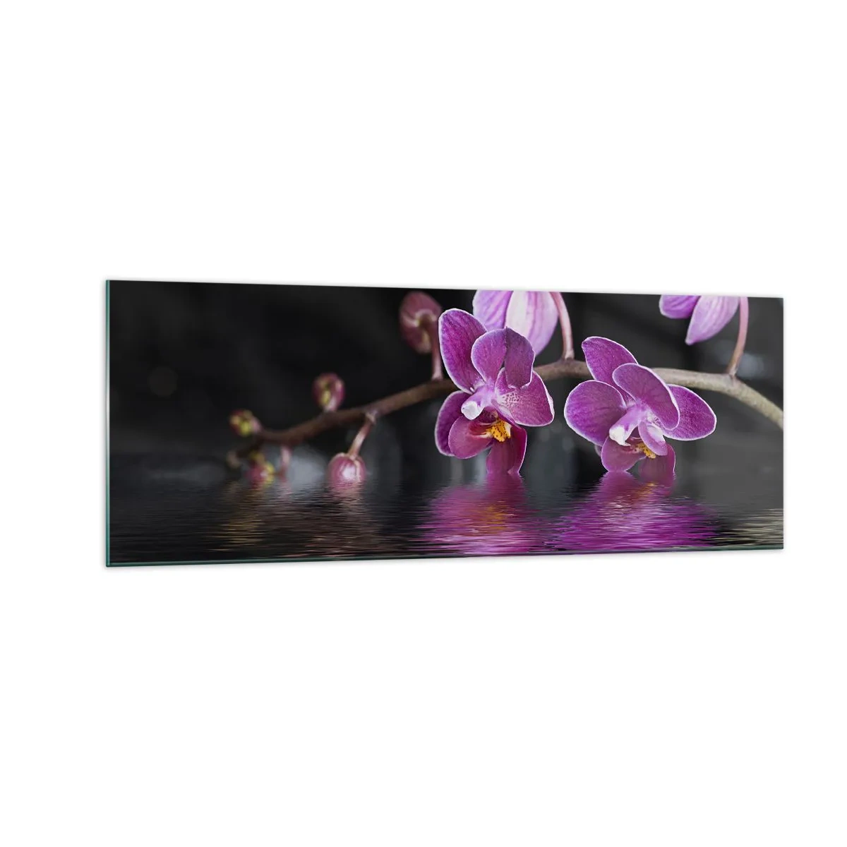 Tablou pe sticlă - Reflecție de frumusețe în liliac - 140x50 cm