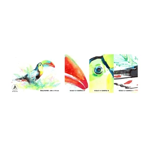 Mostră de Tapet Standard Eco - Colorată ca America de Sud - Pasăre, Tucanul, Pentru copii - 100x30 cm