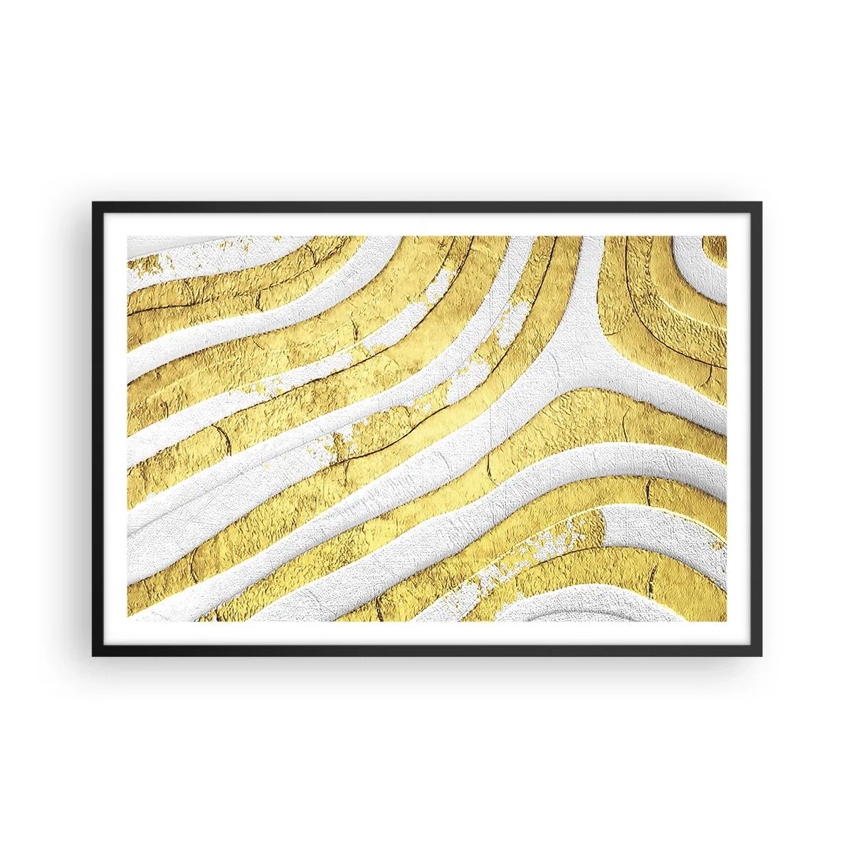 Poster în ramă neagră - Compoziția în alb și auriu - 91x61 cm