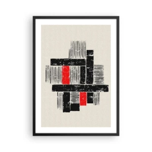 Poster în ramă neagră - Abstracție geometrică în negru, roșu și bej - 50x70cm - Roșu și negru - Decorațiune modernă pentru perete pentru living și dormitor ARTTOR