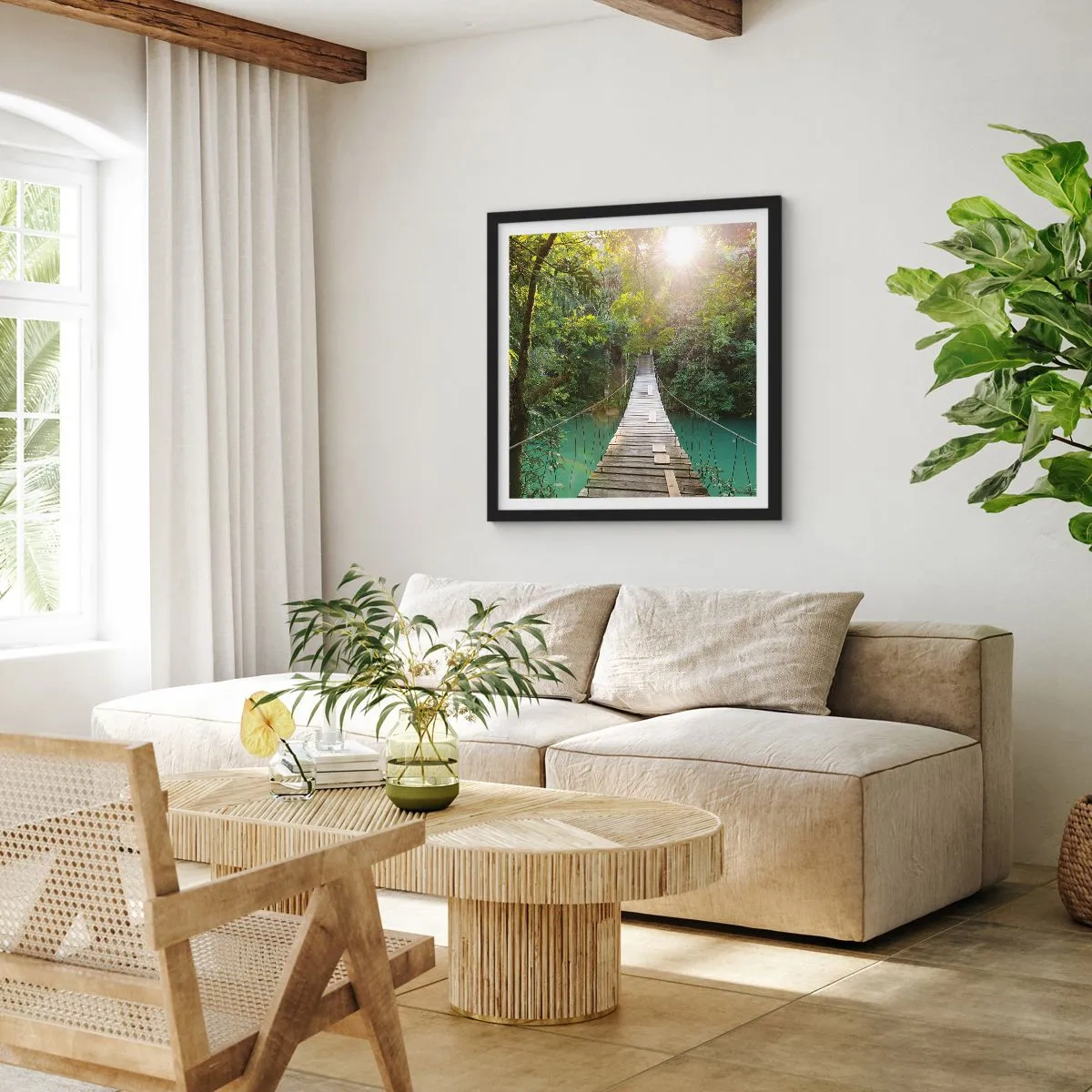 Poster în ramă neagră - Peste apa de azur spre pădurea de azur - 50x50 cm