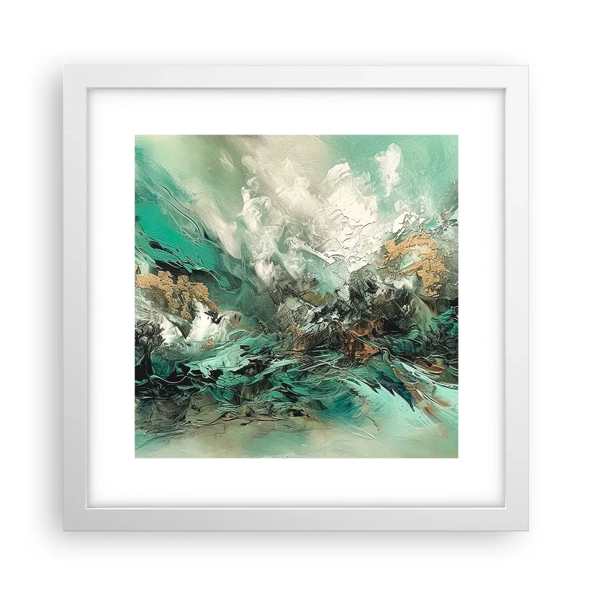 Poster în ramă albă - Fierbere negru-smarald - 30x30 cm