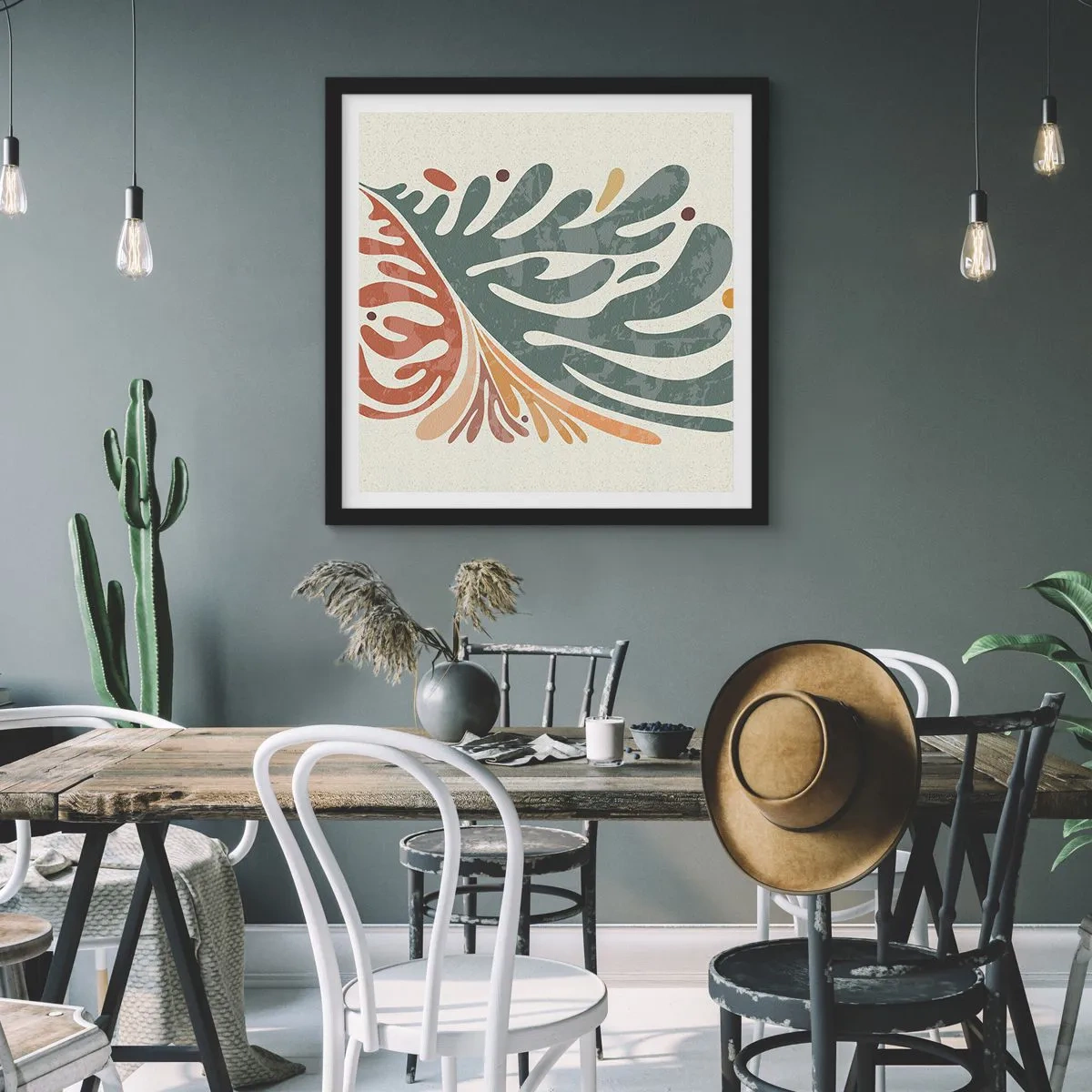 Poster în ramă neagră - Frunză multicoloră - 40x40 cm