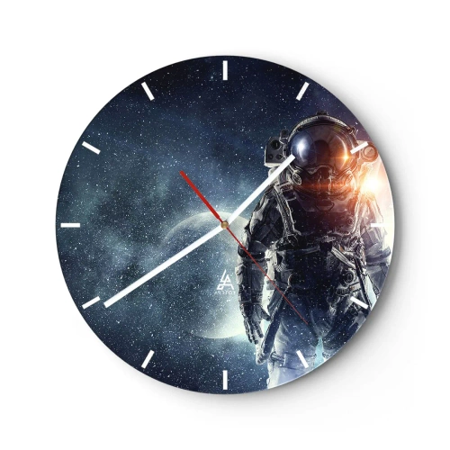 Ceas de perete - Ceas pe sticlă - Astronautul în spațiu cu o planetă și stele în fundal - 30x30cm - Aventură spațială - Decorațiune modernă pentru perete pentru living, bucătărie și dormitor ARTTOR