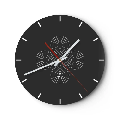 Ceas de perete - Ceas pe sticlă - Fundal negru cu un model alb inspirat de un motiv celtic - 30x30cm - În spirit celtic - Decorațiune modernă pentru perete pentru living, bucătărie și dormitor ARTTOR