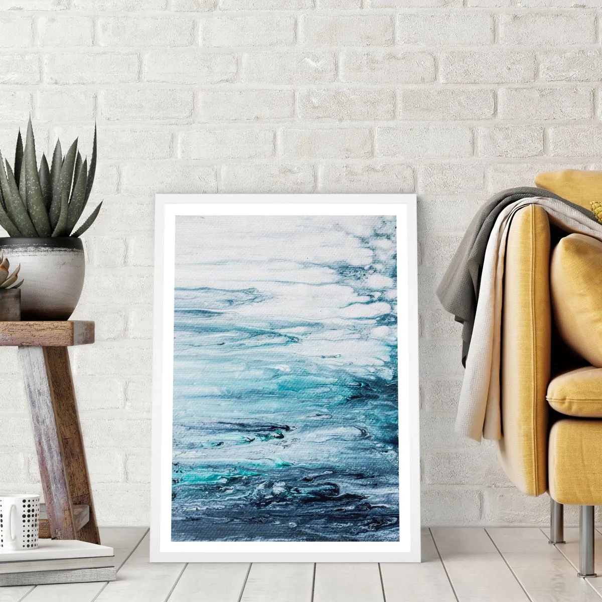 Poster în ramă albă - Țurțuri de albastru - 30x40 cm